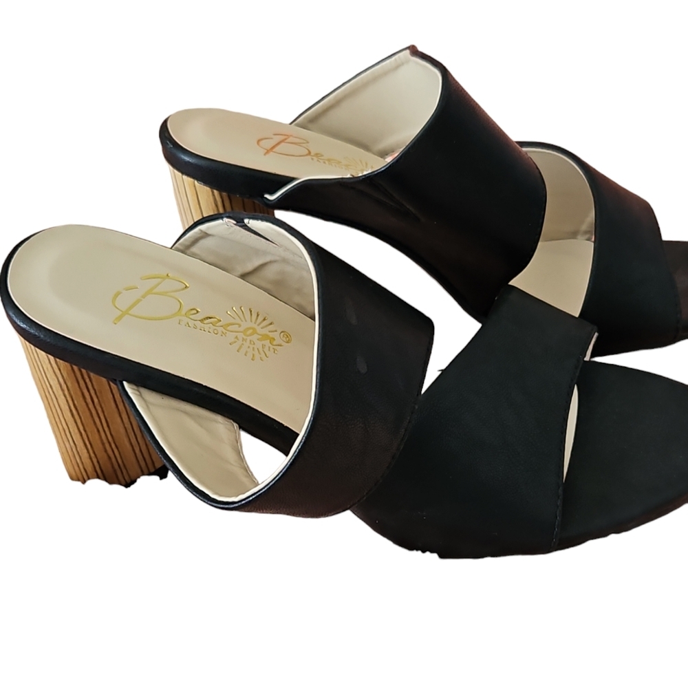 Beacon Fashon and Fit Mules Sandal Black 7/12 - Pre Loved - Picture 2 of 10